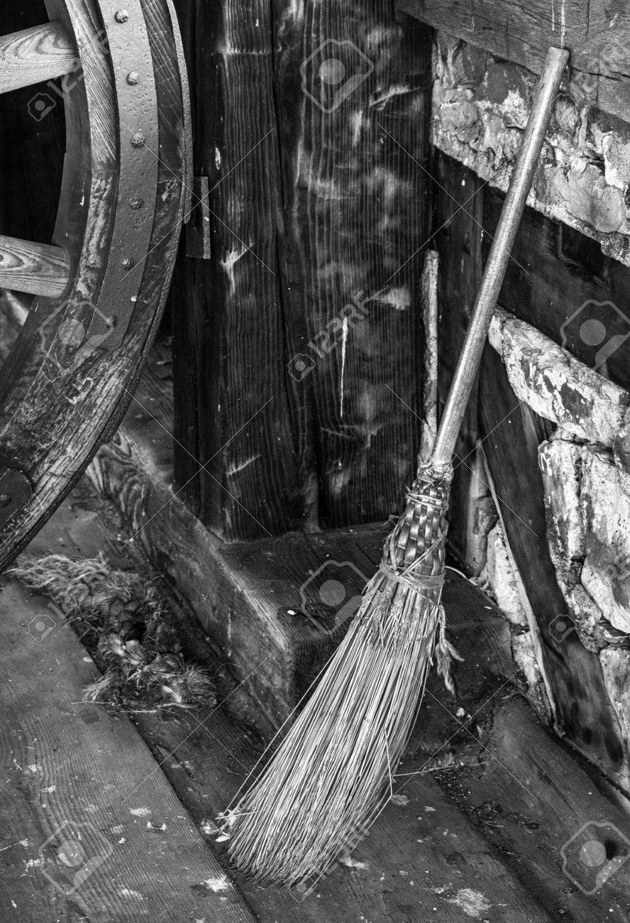 Old Fashioned Broom in Black and White